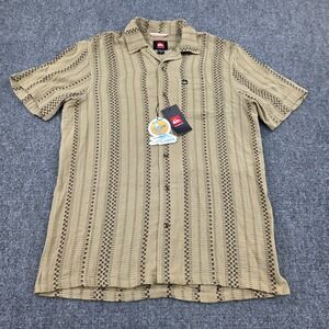 Quiksilver Men's‎ Twill Tan Striped Check Short Sleeve Button Up Shirt Size M